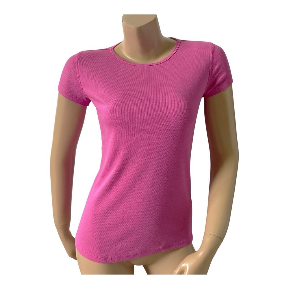 ELIE TAHARI Womens Size XS Pink Short Sleeve Stretch Ribbed Pima Cotton T Shirt